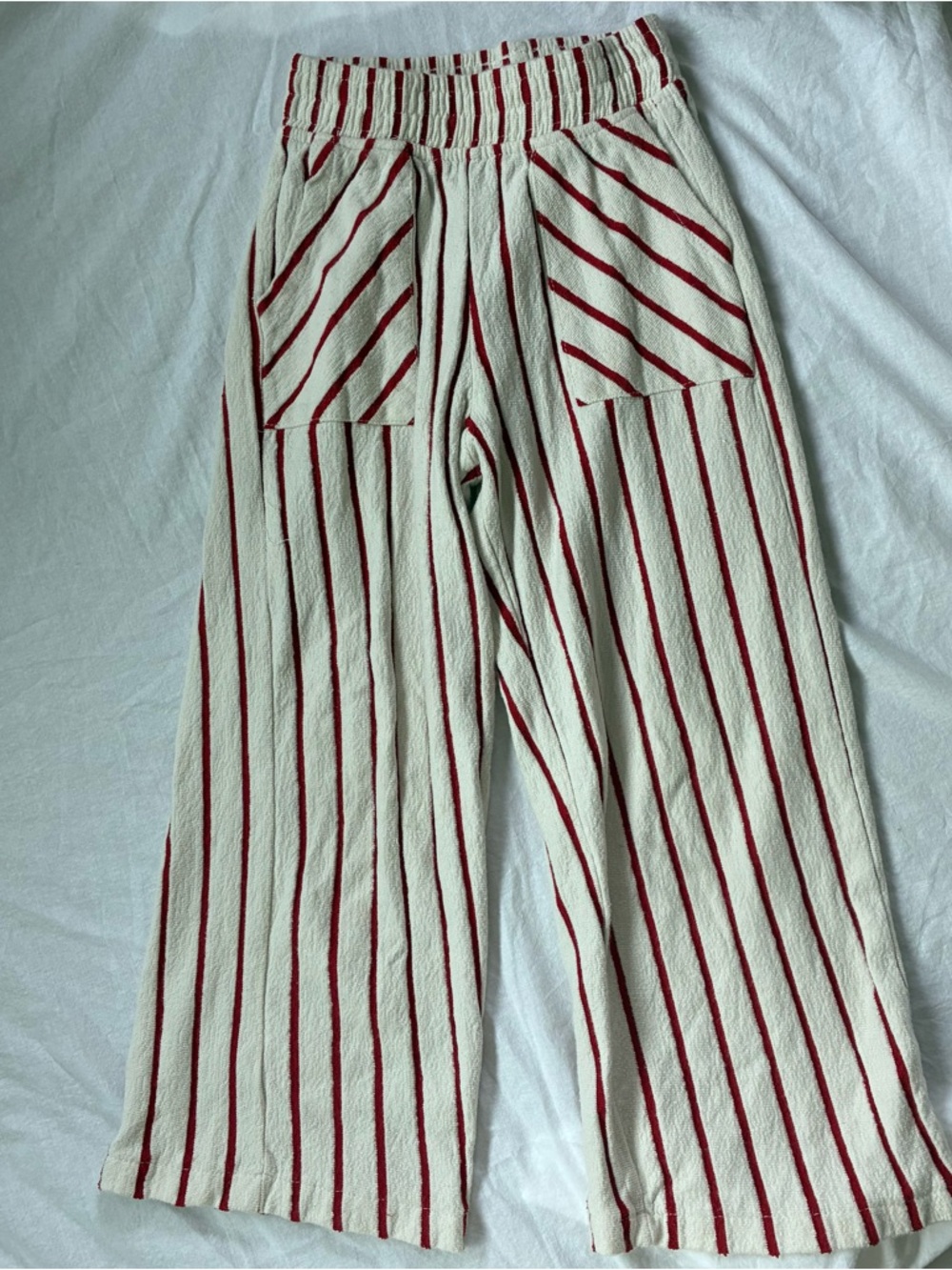 Zara Cream Wide-Leg Pants with Red Stripes